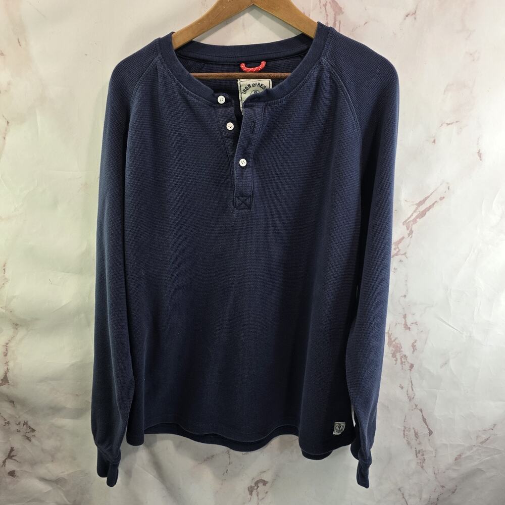 Iron & Resin Shirt Mens XL Blue Henley Long Sleeve Thermal Waffle Huckberry Navy
